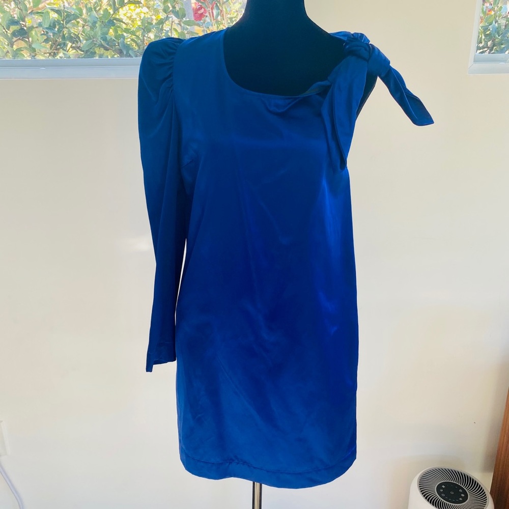 Isa Arfen Blue Satin-y Asymmetrical Mini Dress